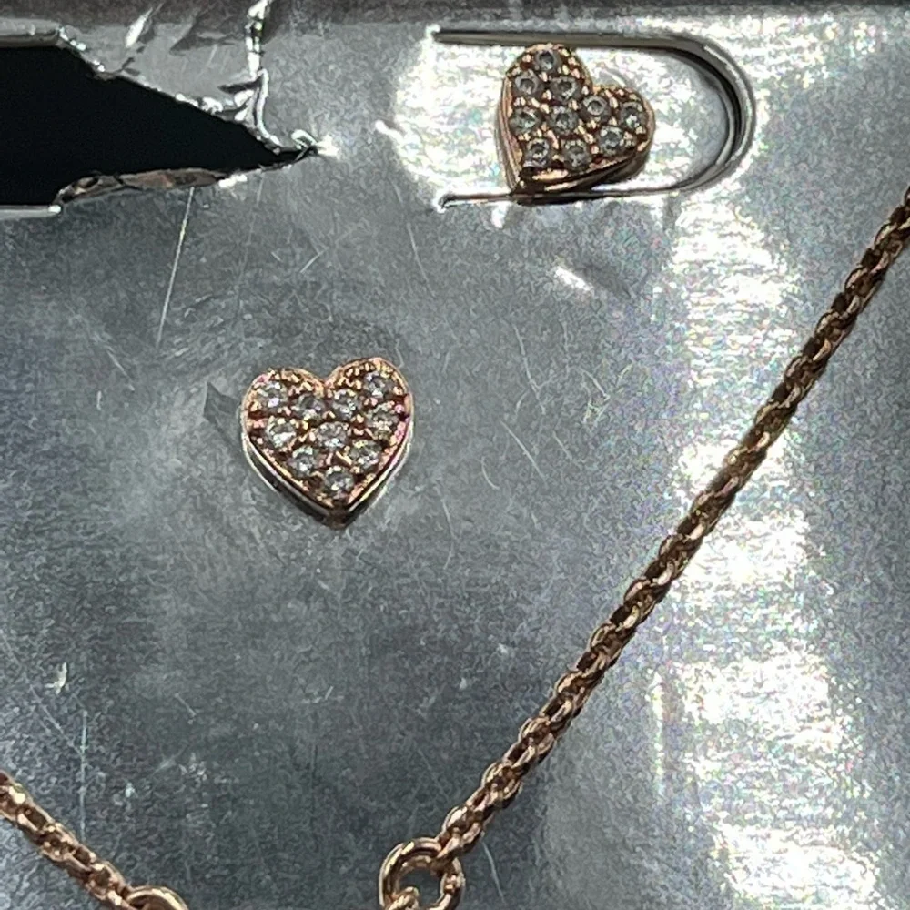 Kate Spade Yours Truly Boxed Rose Gold Dainty Pave‎ Necklace and Earring set New